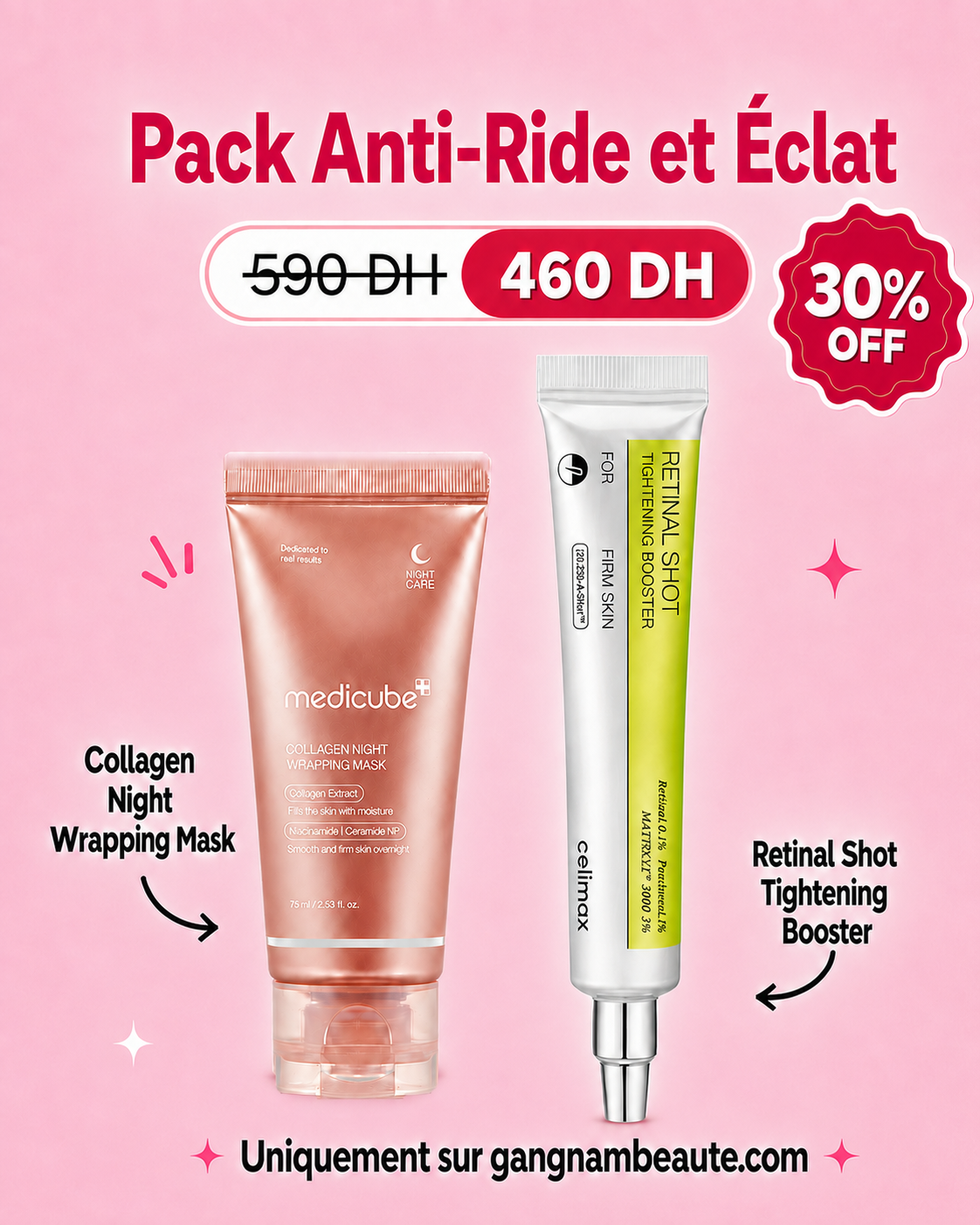 ChatGPT Image 9 août 2026, 03_29_18 Pack Anti ride et Eclat - Collagen Night Wrapping Mask + Retinal Shot Tightening Booster - Exclusive Kit – Image 1