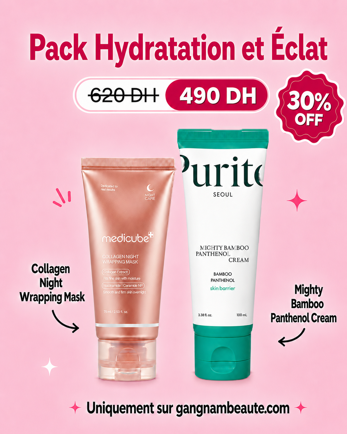 ChatGPT Image 9 août 2026, 03_29_49 Pack Hydratation et Eclat - Collagen Night Wrapping Mask + Mighty Bambo Panthenol Cream - Exclusive Kit – Image 1