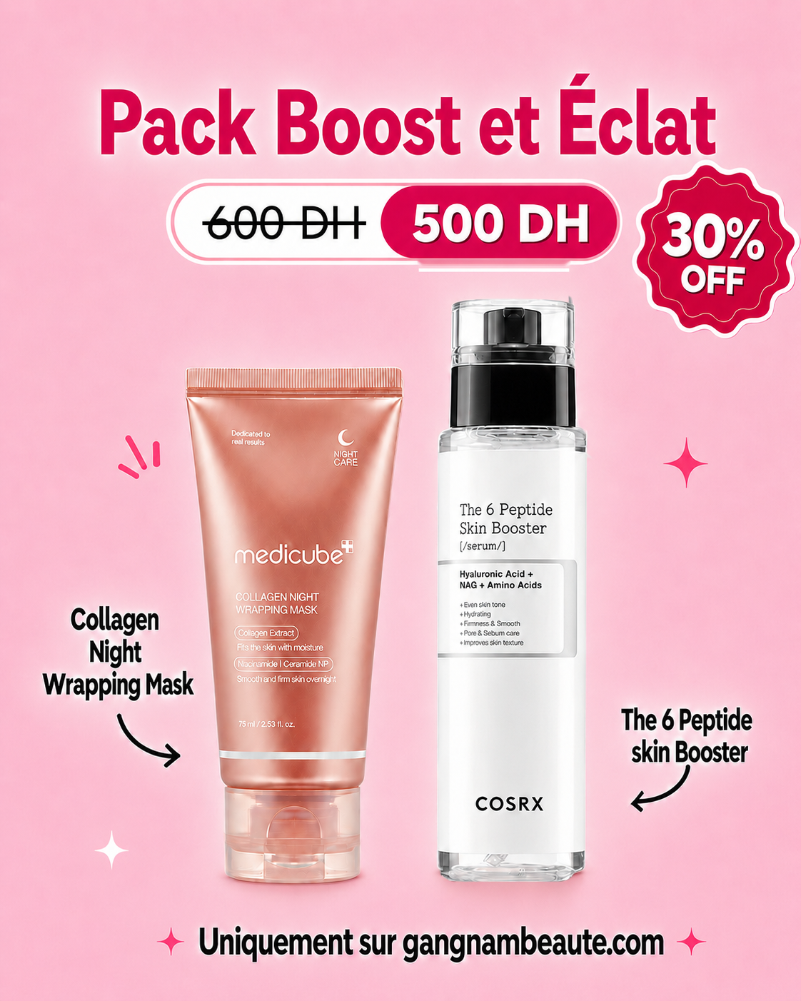 ChatGPT Image 9 août 2026, 03_30_02 Pack Boost et Eclat - Collagen Night Wrapping Mask + The 6 Peptide Skin Booster - Exclusive Kit – Image 1