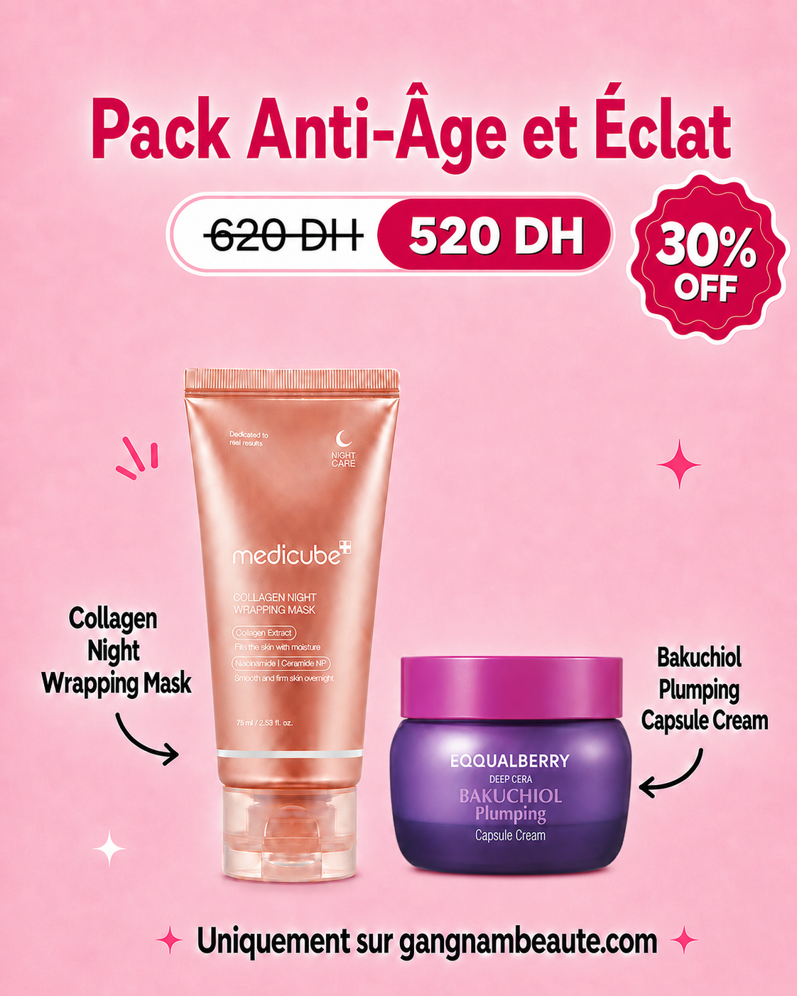 ChatGPT Image 9 août 2026, 03_36_45 Pack Anti-âge et Eclat - Collagen Night Wrapping Mask + Bakuchiol Plumping Capsule Cream - Exclusive Kit – Image 1