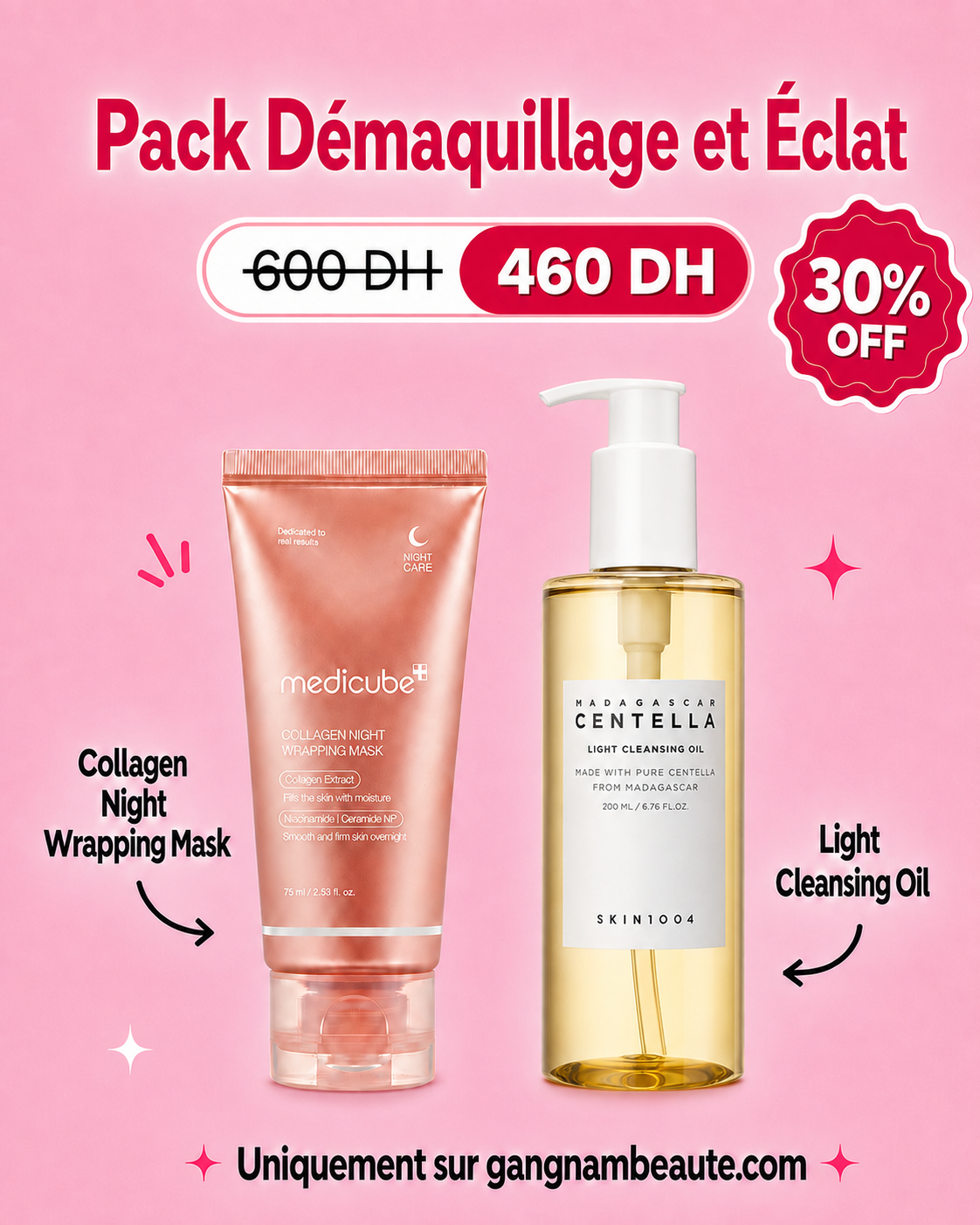 ChatGPT Image 9 août 2026, 03_39_44 Pack Démaquillage et Eclat - Collagen Night Wrapping Mask + Light Cleansing Oil - Exclusive Kit – Image 1