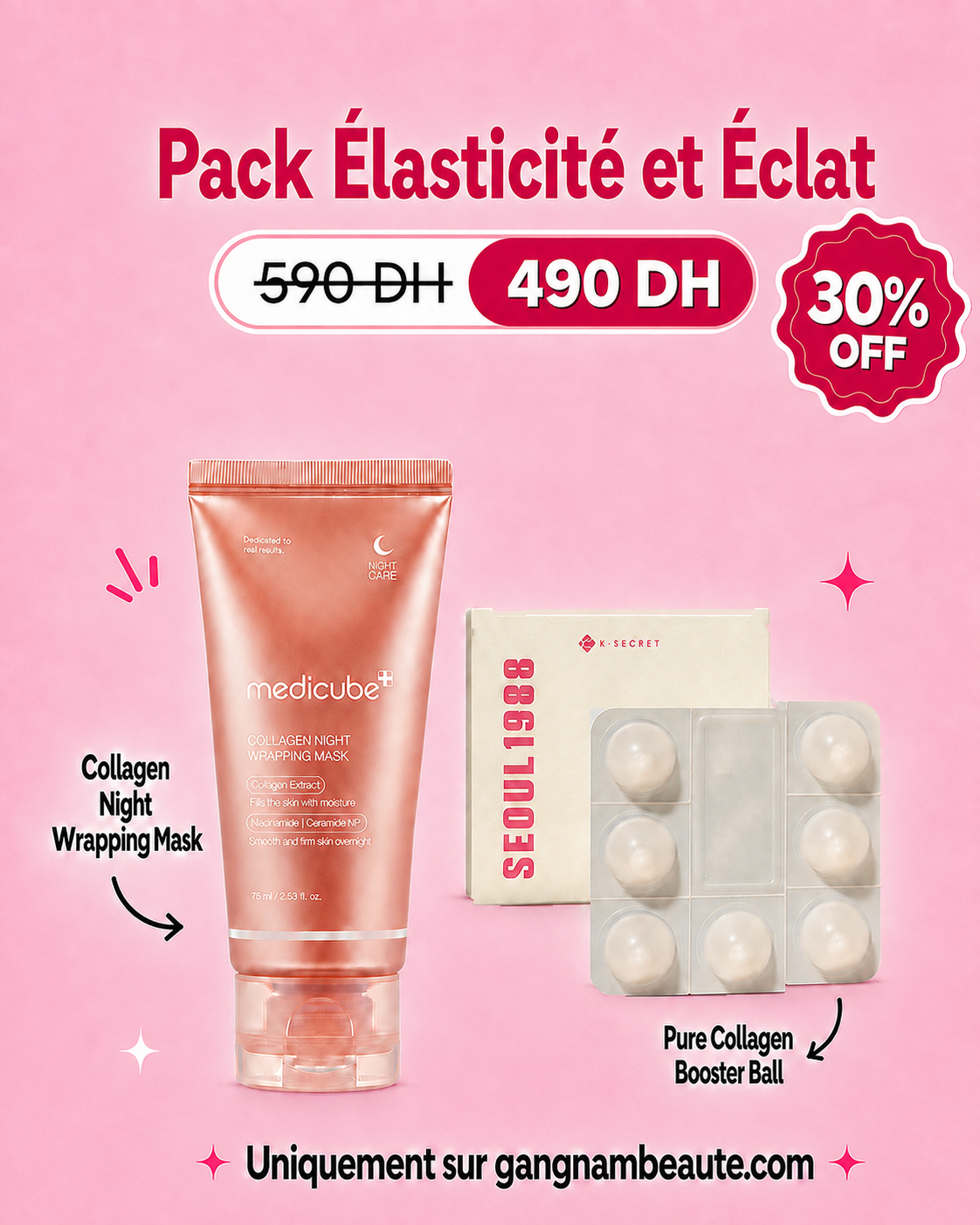 ChatGPT Image 9 août 2026, 03_44_55 Pack Elasticité et Eclat - Collagen Night Wrapping Mask + Pure Collagen Booster Ball - Exclusive Kit – Image 1